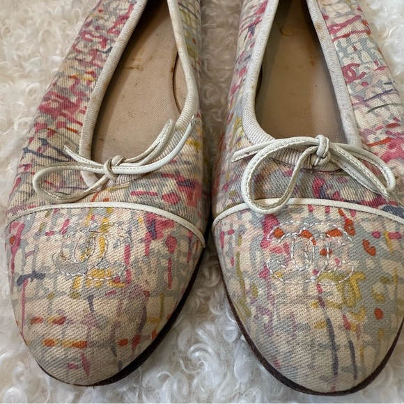 CHANEL Watercolor Plaid Canvas Logo Ballet Flats 38.5 - Picture 3 of 16